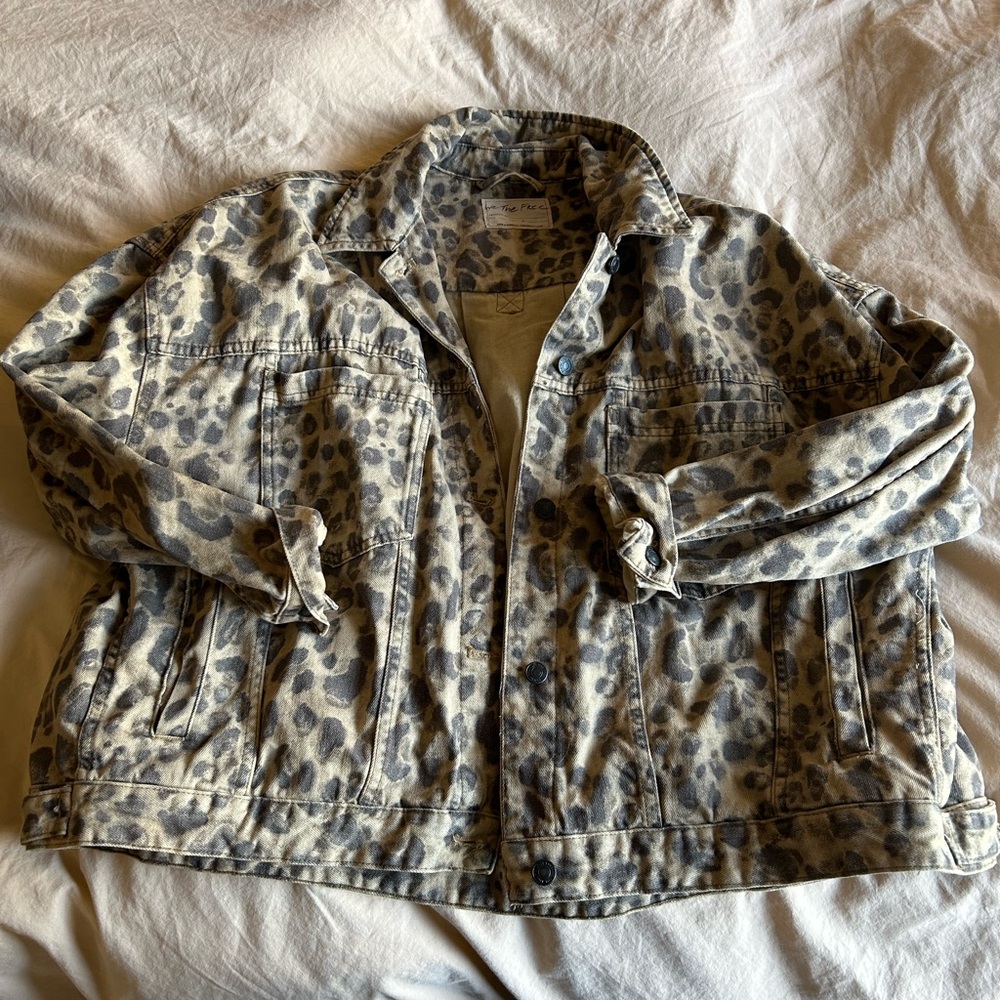 Free People Opal Denim Jacket in leopard print